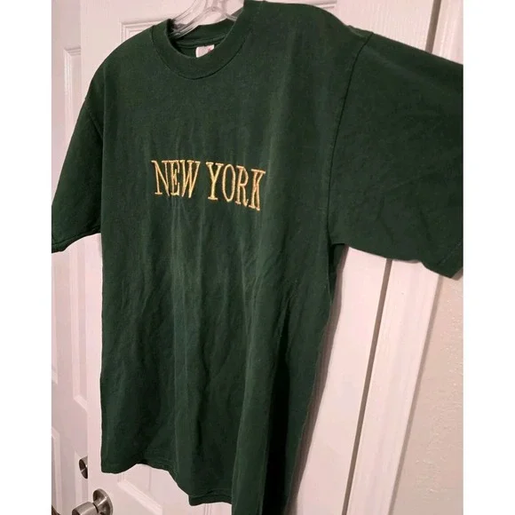 Vintage Jerzees New York City Green Short Sleeve T-Shirt Size Large Made In USA - Picture 5 of 14